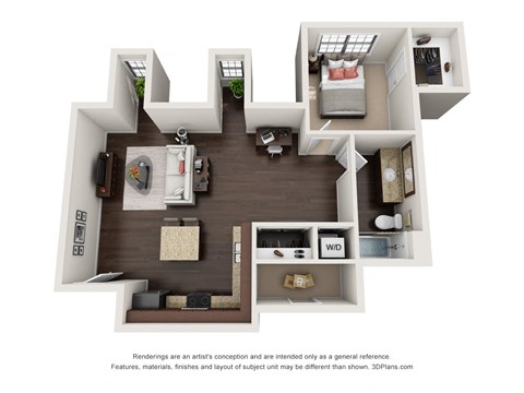 Floor plan for 1 bed, 1 bath, 831 sqft